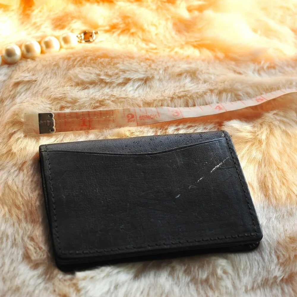 Genuine Leather Black Flat Flap Slim Mini Wallet